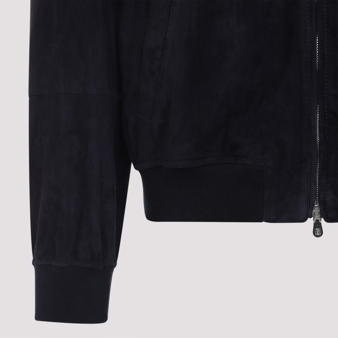 Brunello Cucinelli Ribbed Edges Suede Leather Jacket In Black