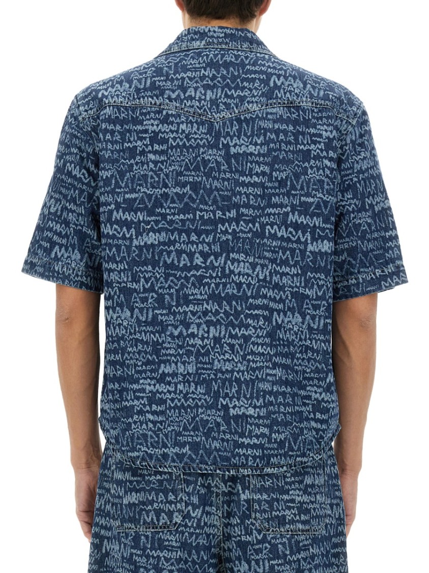 Marni Logo Western Denim Shirt In Blue