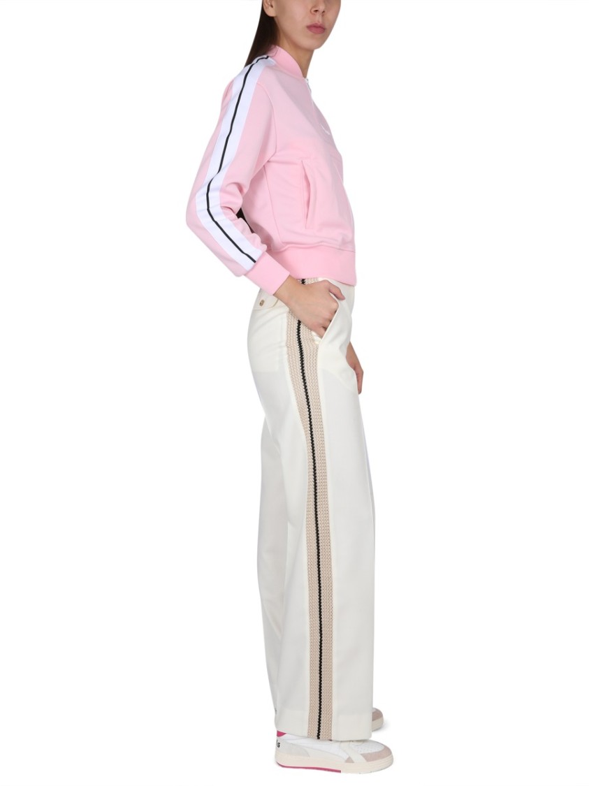 Palm Angels Wide Leg Wool Trousers With Side Stripe In White