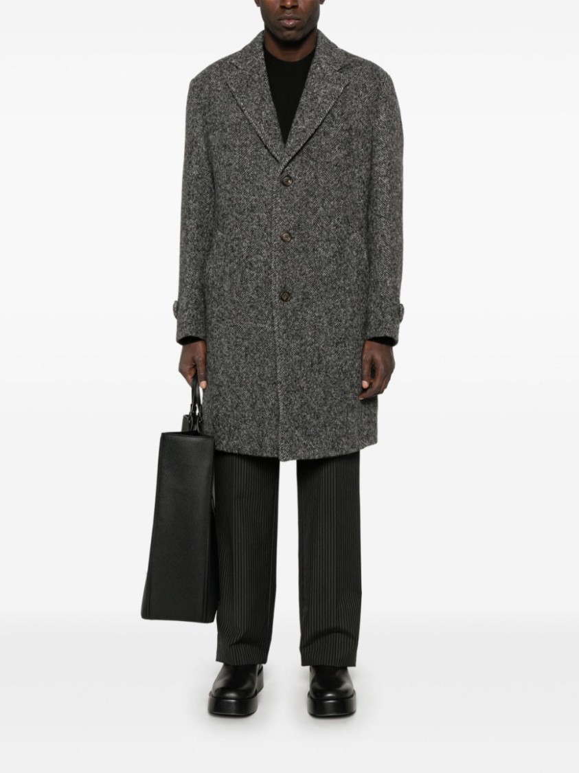 Eleventy Herringbone Coat With Front Button Fastening In Grey