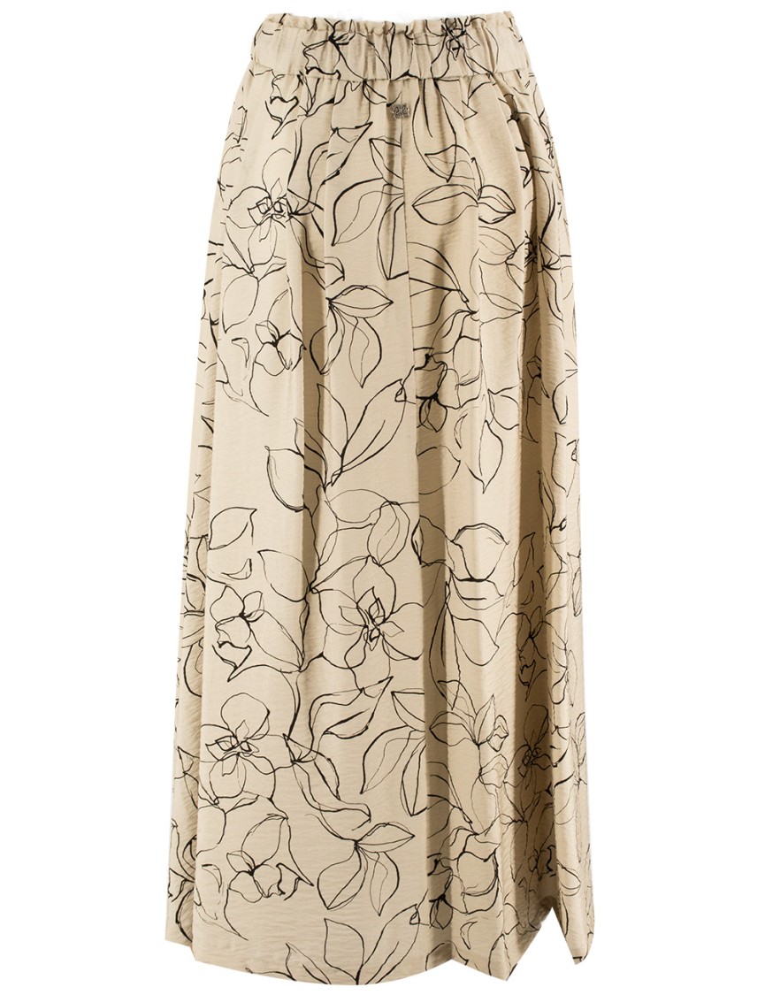 Panicale Floral Print Midi Skirt With Pleated Volume In Neutrals