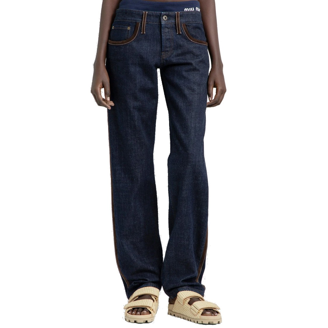 Miu Miu Piped-trim Denim Jeans In Black