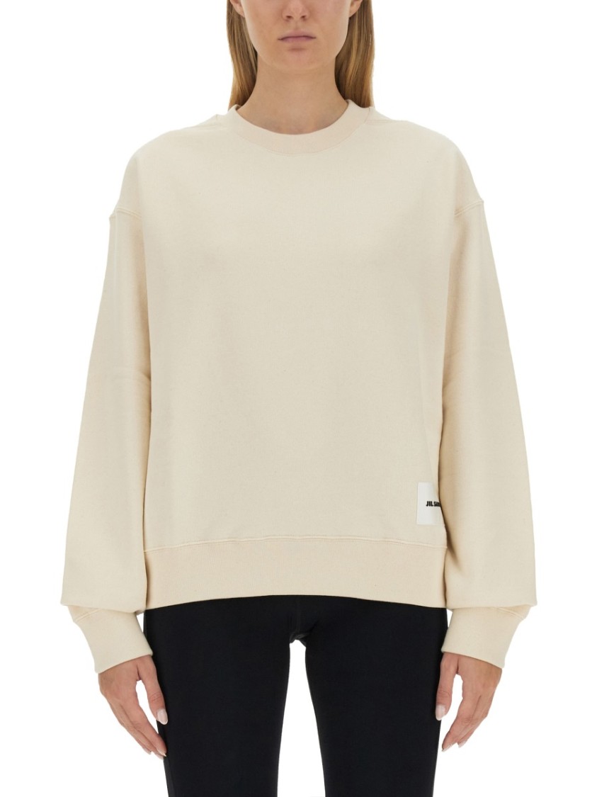 Jil Sander Oversized Cotton Sweatshirt With Subtle Logo Patch In Neutrals