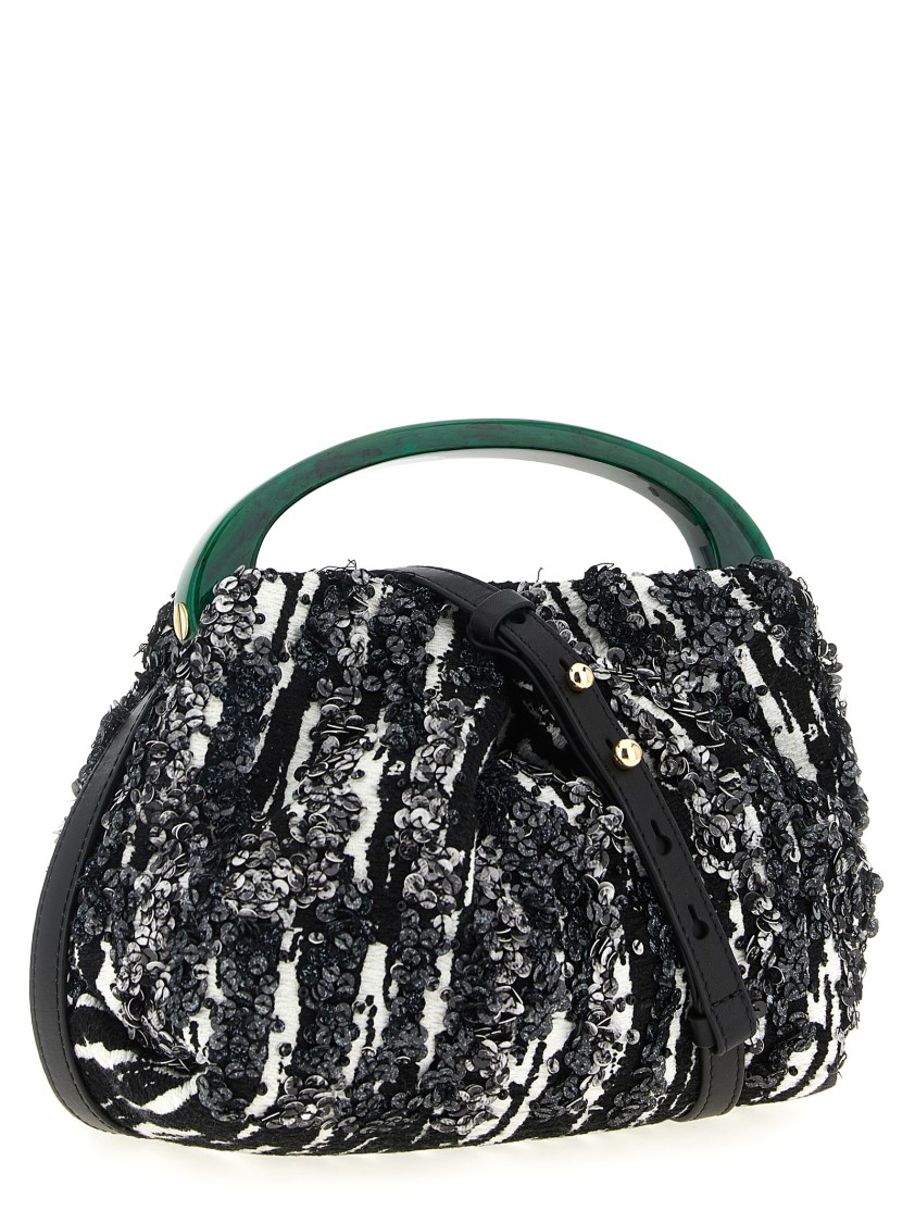 Dries Van Noten "w.l." Two-tone Pleated Jacquard Handbag In Gray