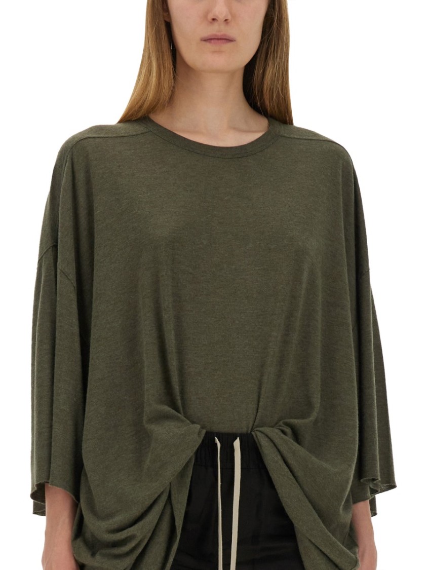 Rick Owens Oversize T-shirt Asymmetric Hem Drawstring Detail In Green