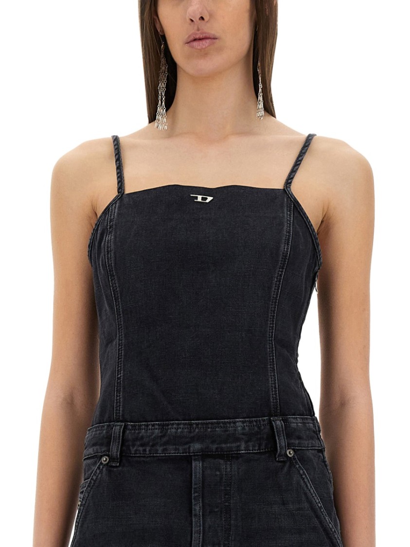 Diesel Black Jeans With Overalls And D Logo Plaque On The Front In Black