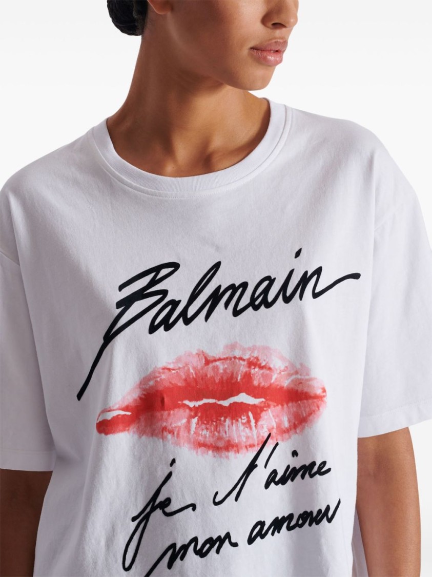 Balmain Graphic Kiss Print T-shirt With Relaxed Fit In White
