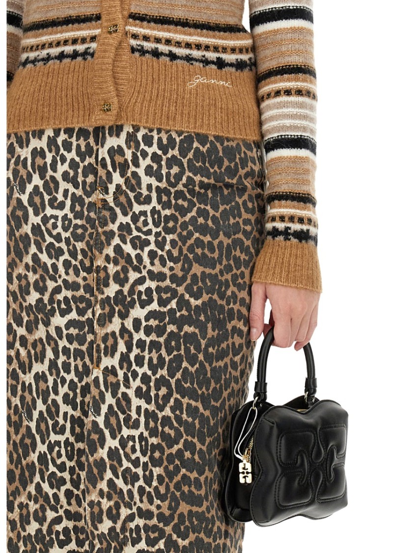 Ganni Multicolor Striped Cardigan With Logo Embroidery In Wool Woman In Multicolor