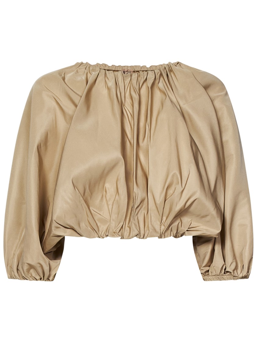 N°21 Beige Taffeta Crop Top With Puff Sleeves In Brown