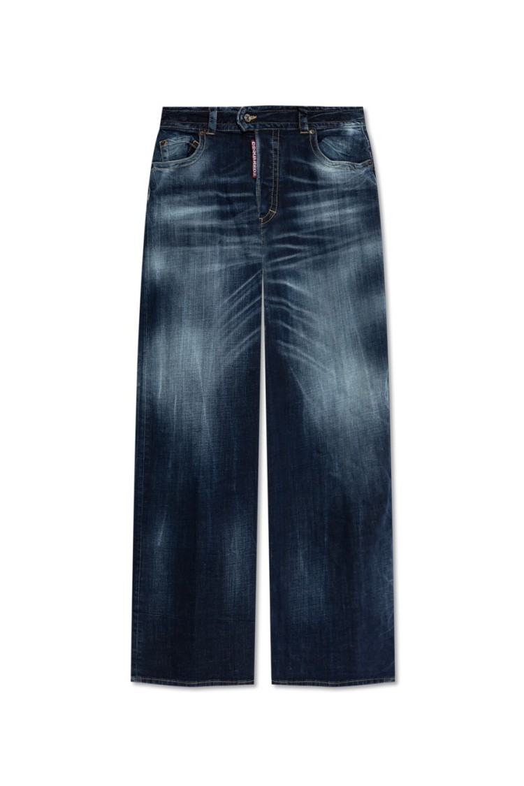 Dsquared2 Wide-leg High-waist Jeans With Faded Wash In Blue
