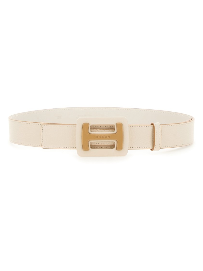 Hogan Rectangular Buckle Leather Belt