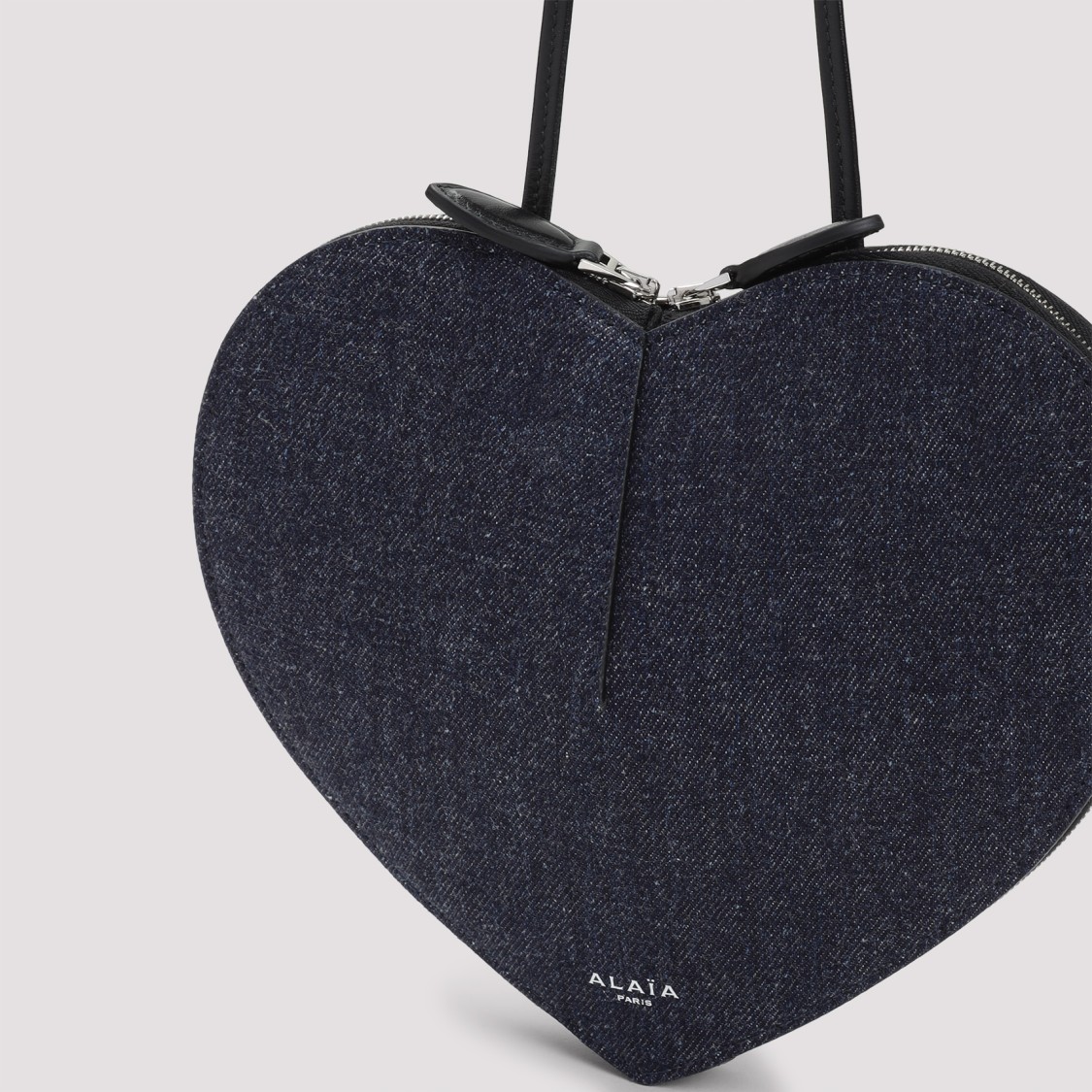 Shop Alaïa Heart-shape Denim Textured Shoulder Bag With Leather Accents In Black