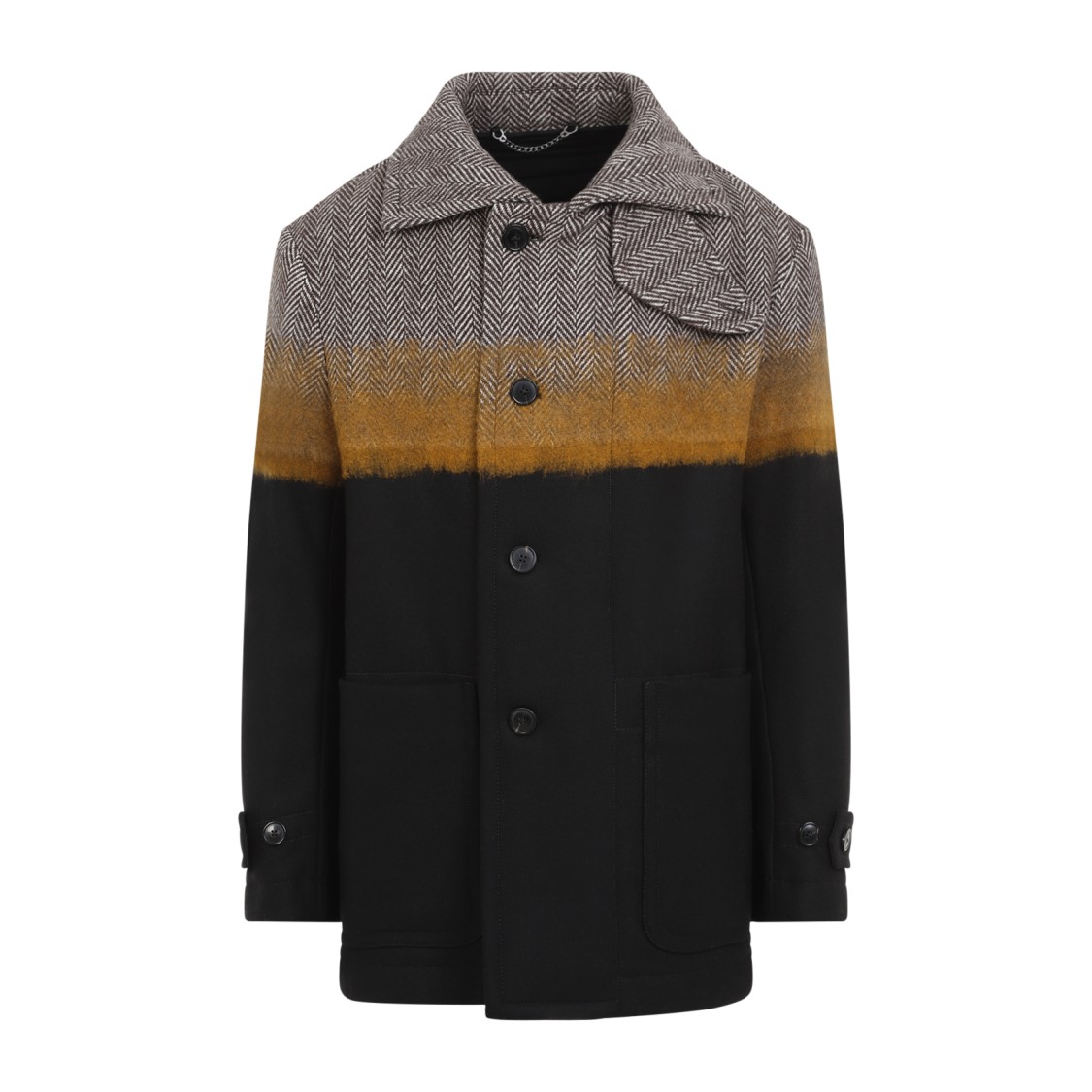 Dries Van Noten Multicolor Stand Collar Coat In Black
