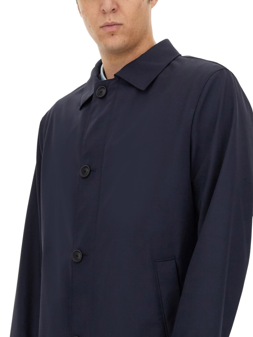 Hugo Boss Boss Classic Button-up Black Trench Coat With Extended Back Hem In Blue