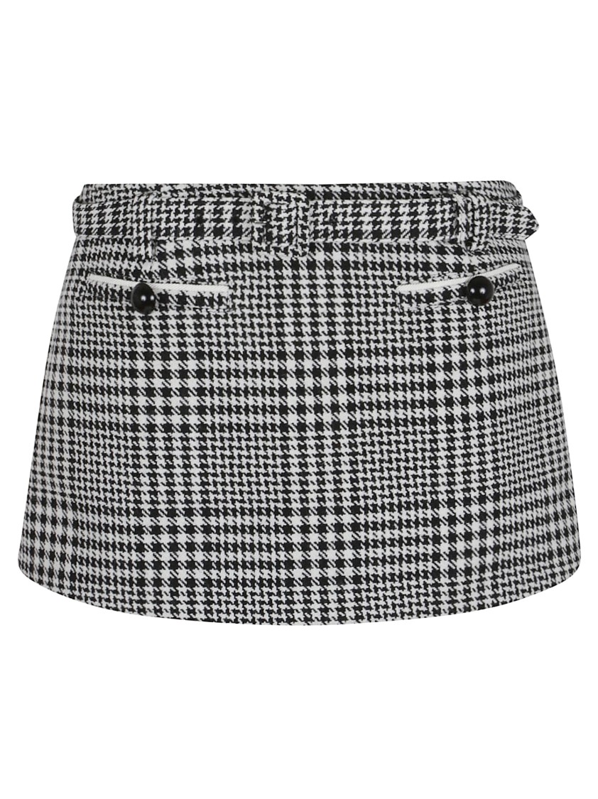 Self-portrait Mini Skirt With Houndstooth Pattern In Gray