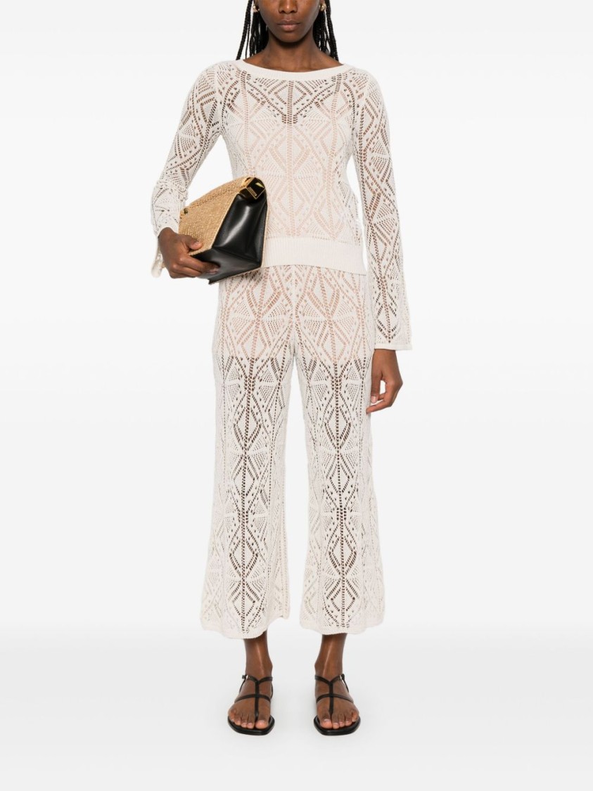 LIU •JO LIU JO OPEN-KNIT WIDE-LEG TROUSERS WITH GEOMETRIC PATTERN