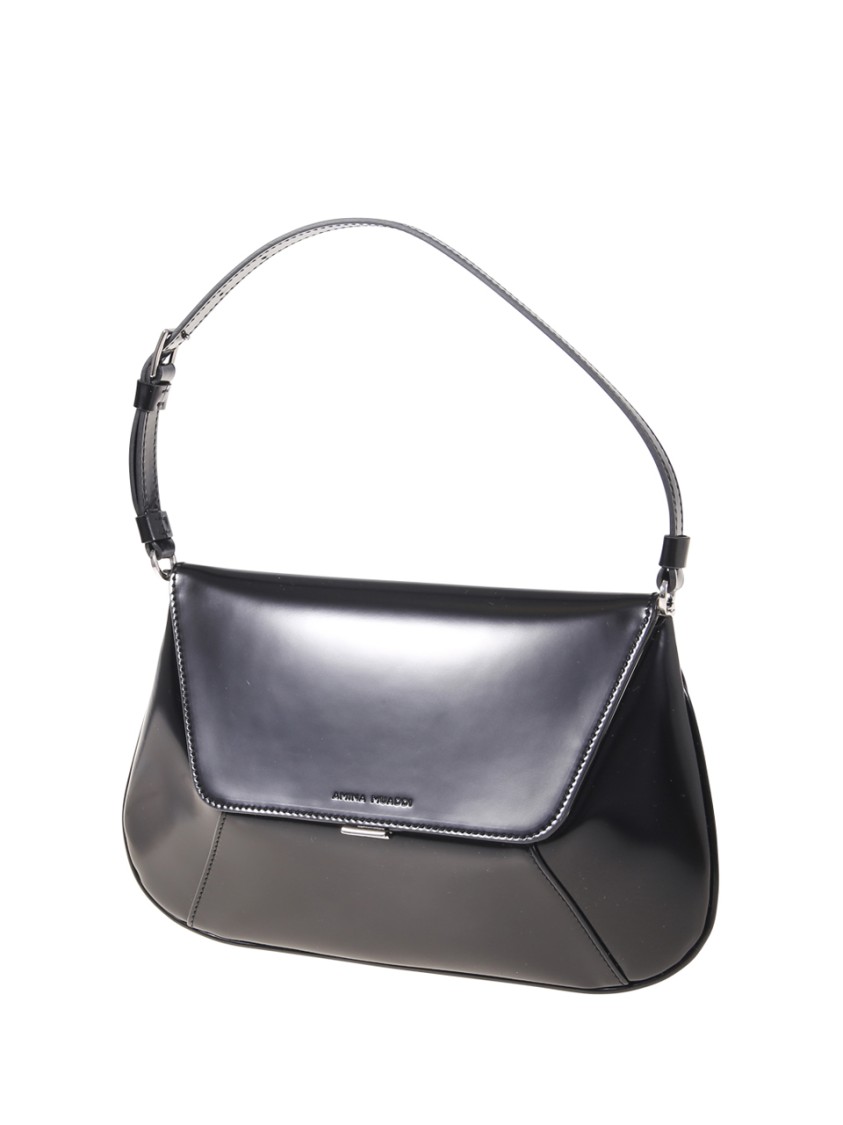 Amina Muaddi Leather Handbag With Curved Base And Reptile Motif Embossing In Black