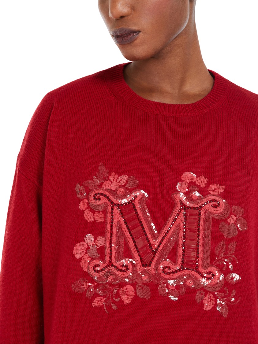 Max Mara Relaxed Fit Red Sweater With Sequin Embellished Logo In Red