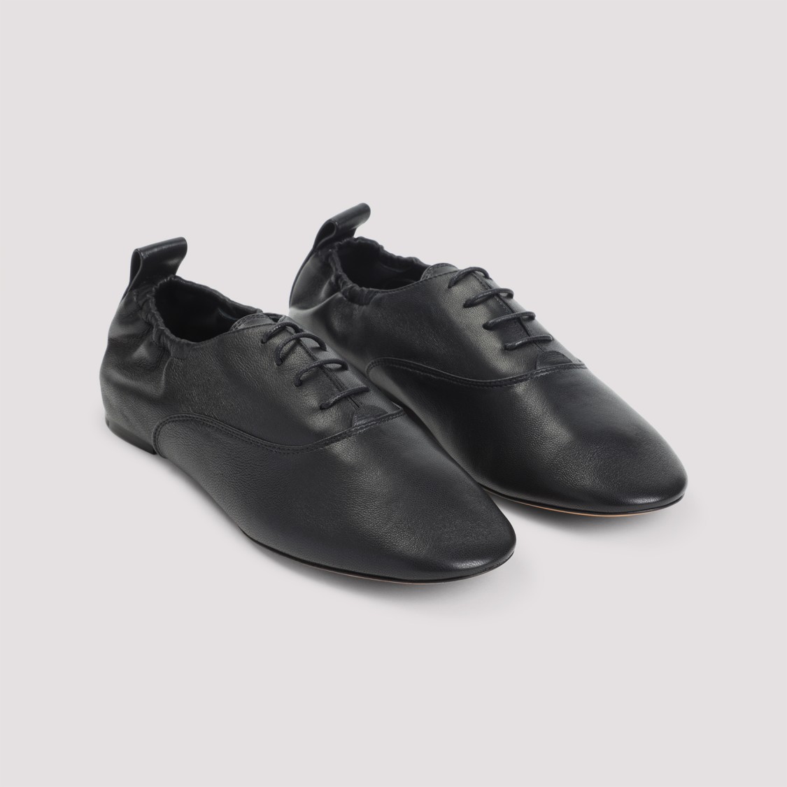 Lanvin Pointed-toe Leather Flats With Gathered Elastic Collar