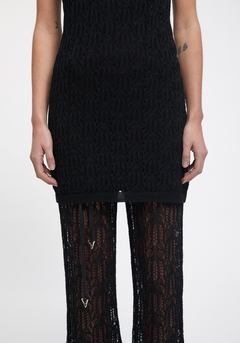 Shop Aeron Barry - Lace Knit Mini Dress In Black