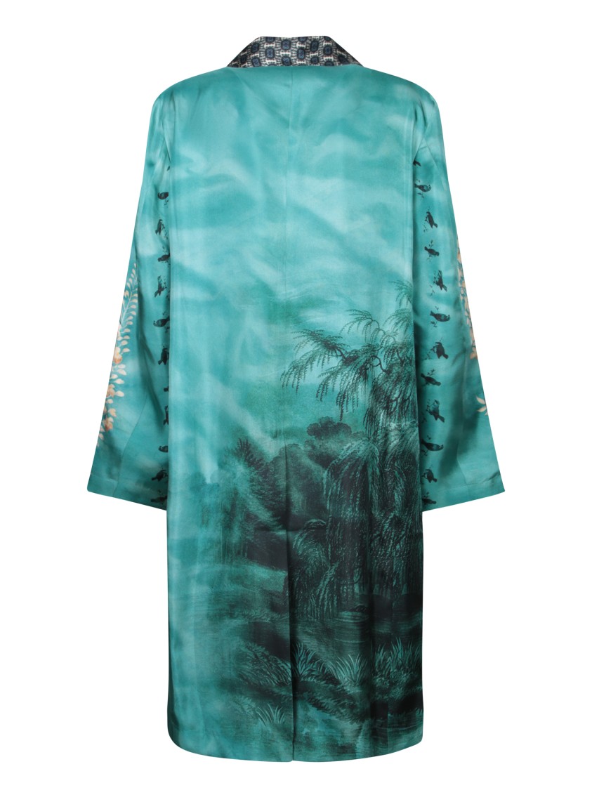 Shop Pierre-louis Mascia Patterned Blue Outerwear With Shawl Collar In Green