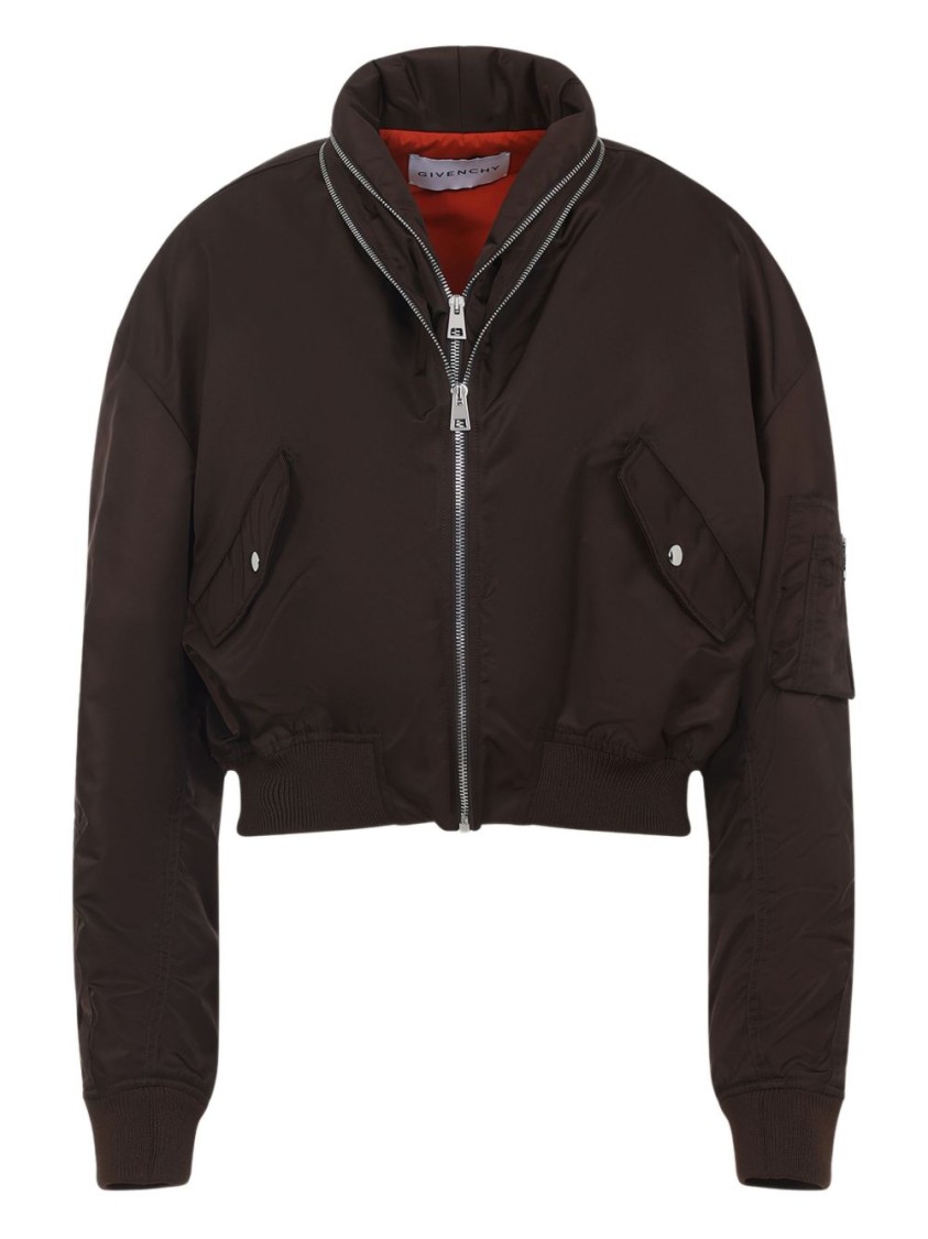 Givenchy Cropped Bomber Jacket With High Collar And Front Zip Closure In Brown