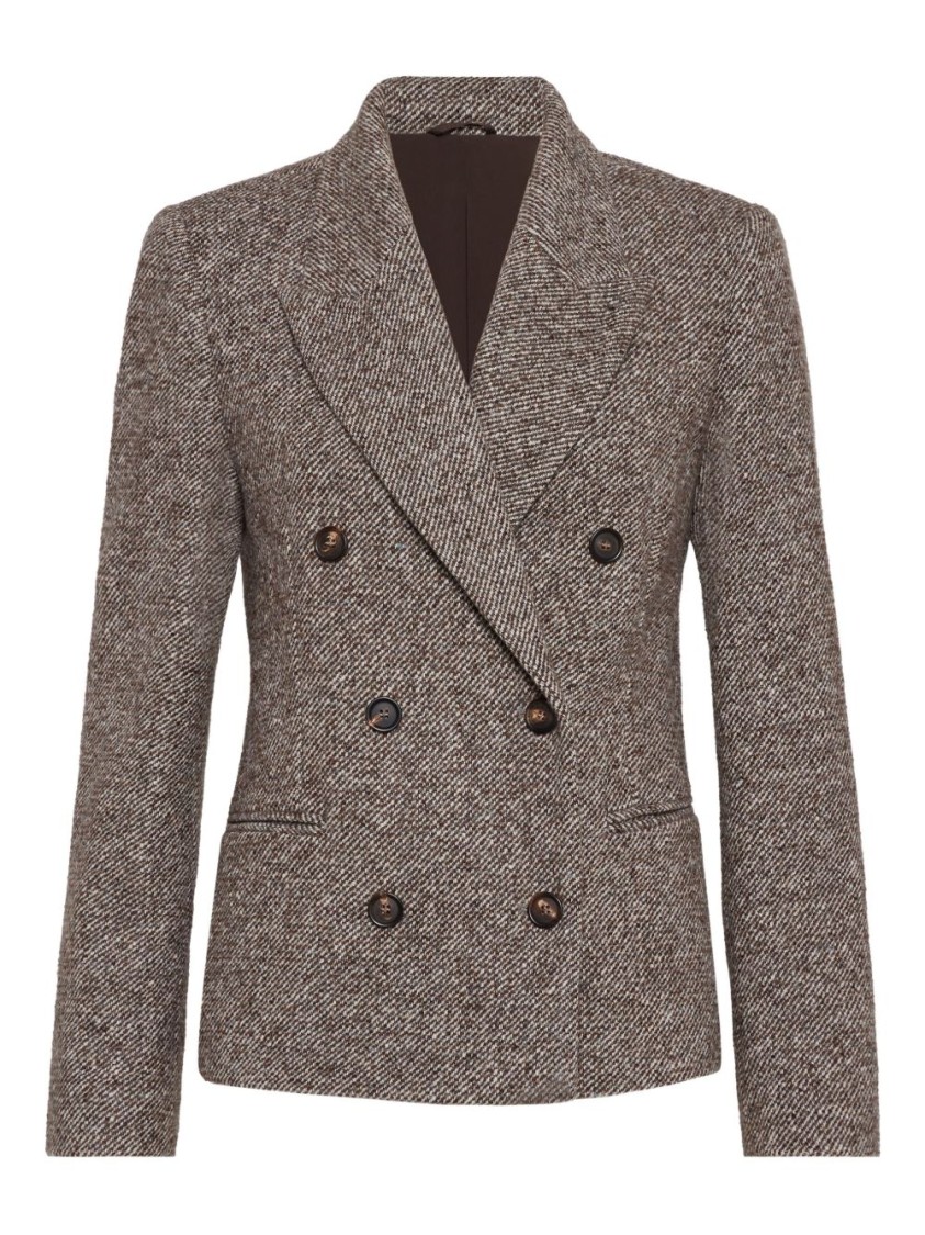 Brunello Cucinelli Wool Double-breasted Jacket With Front Pockets In Gold
