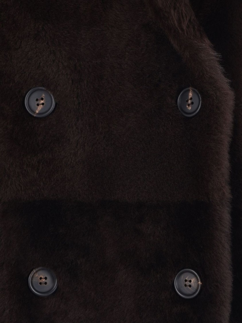 Brunello Cucinelli Double-breasted Coat With Plush Texture In Brown