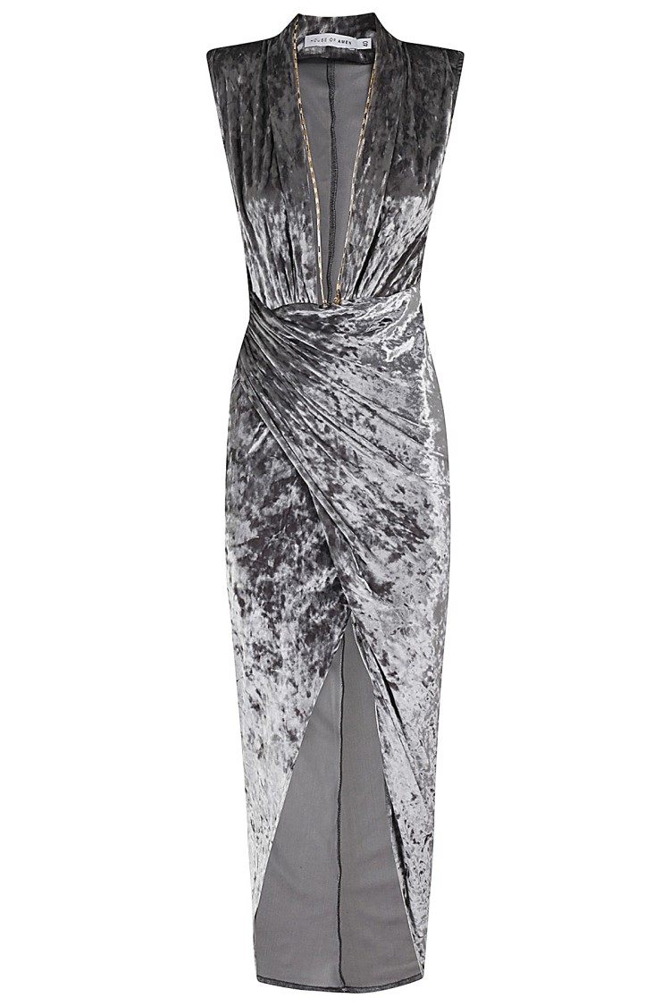 House Of Amen Velvet Chain Dress In Grey