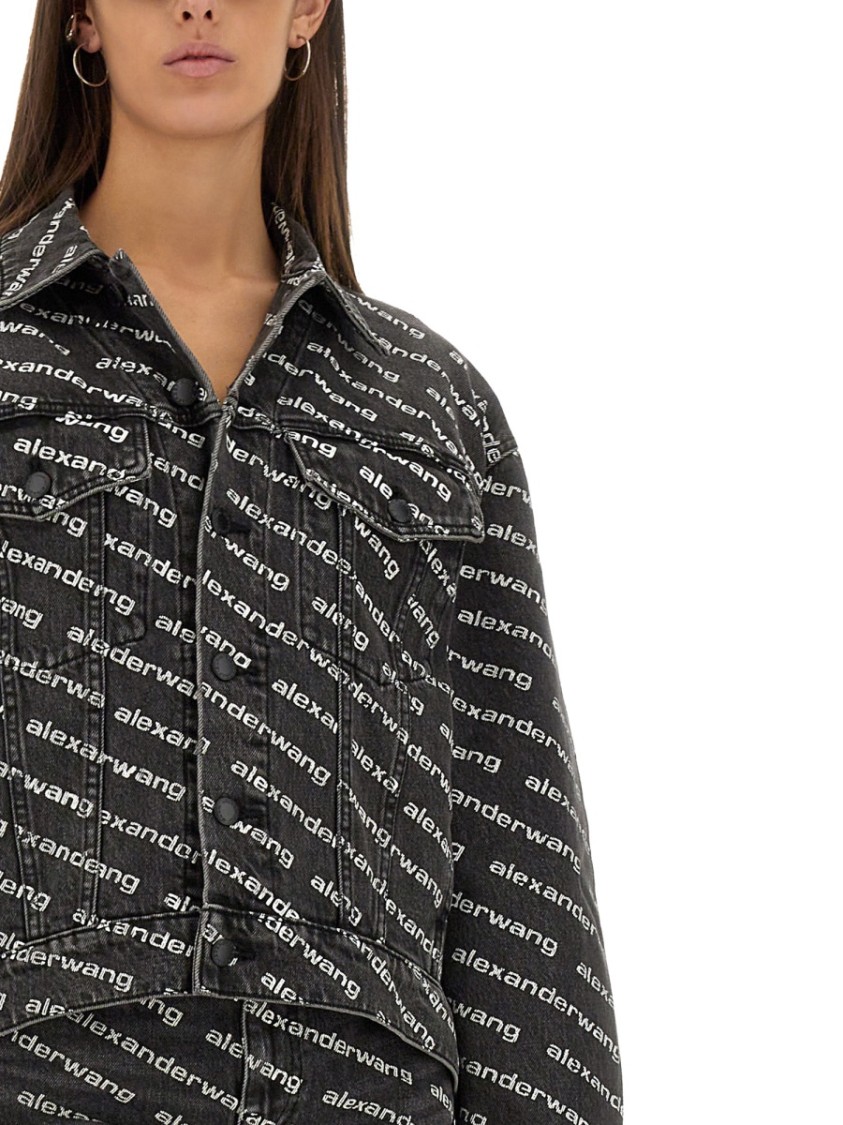Alexander Wang T Alexander Wang Falling Back Logo-print Denim Jacket In Black