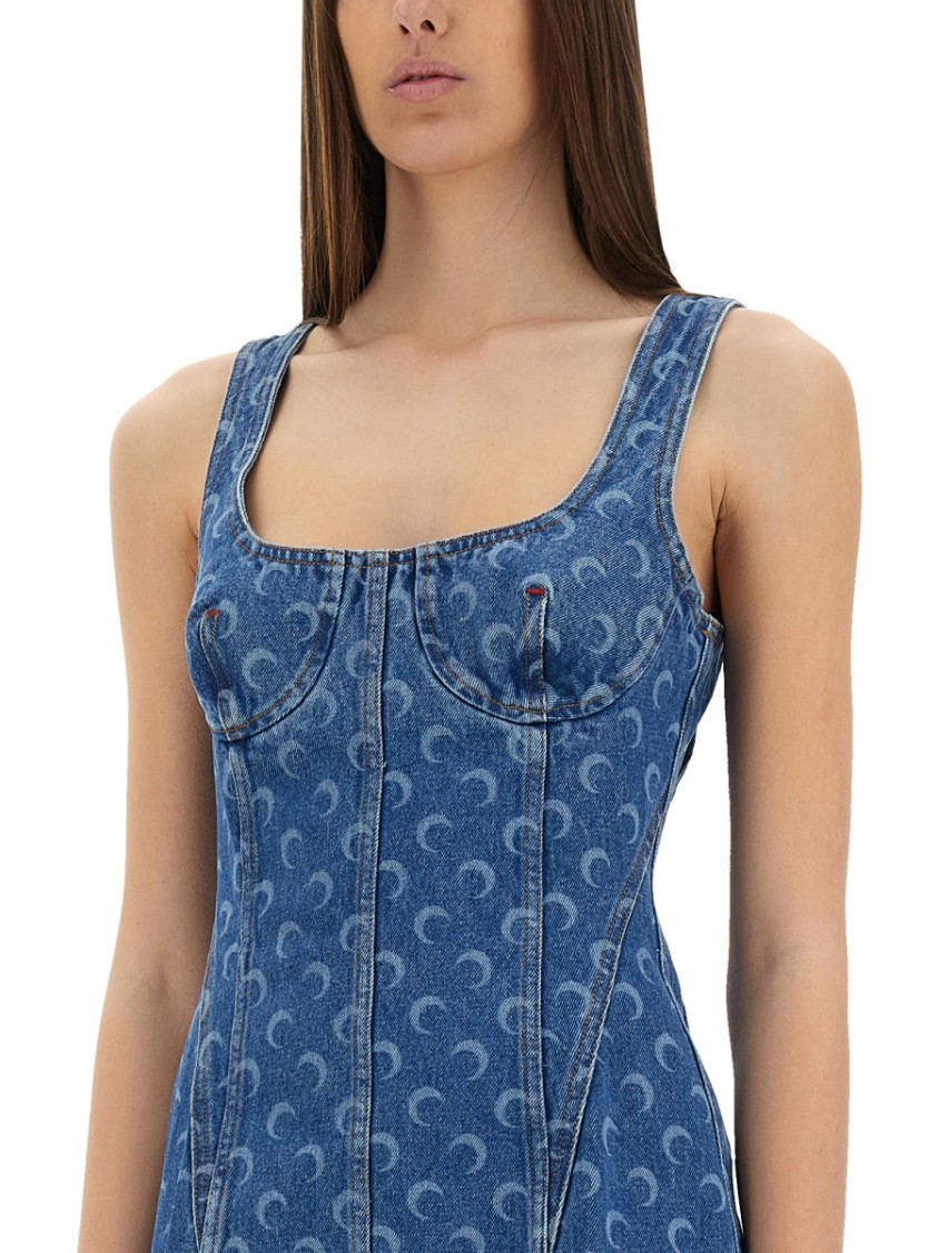 Marine Serre Moon Laser Denim Bustier Dress