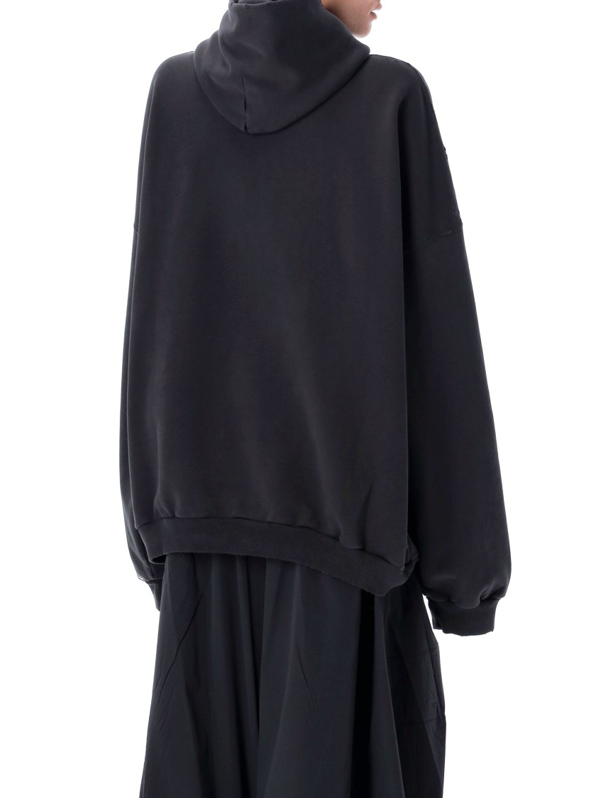 Balenciaga Washed Black Cotton Oversized Hoodie With Bold Graphics In Black