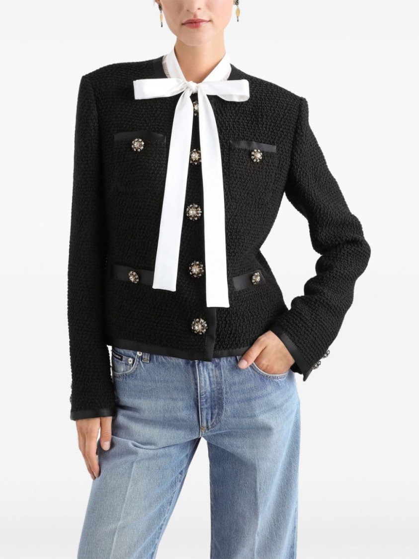 Dolce & Gabbana Jeweled Button Boucle Jacket In Black