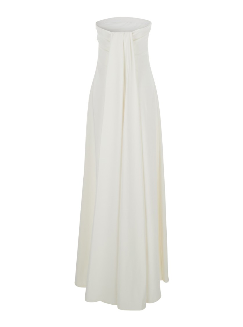 Jacquemus 'le Robe Bustier' White Off-shoulder Long Dress With Folded Train On The Rear In Viscose Stretch Wom