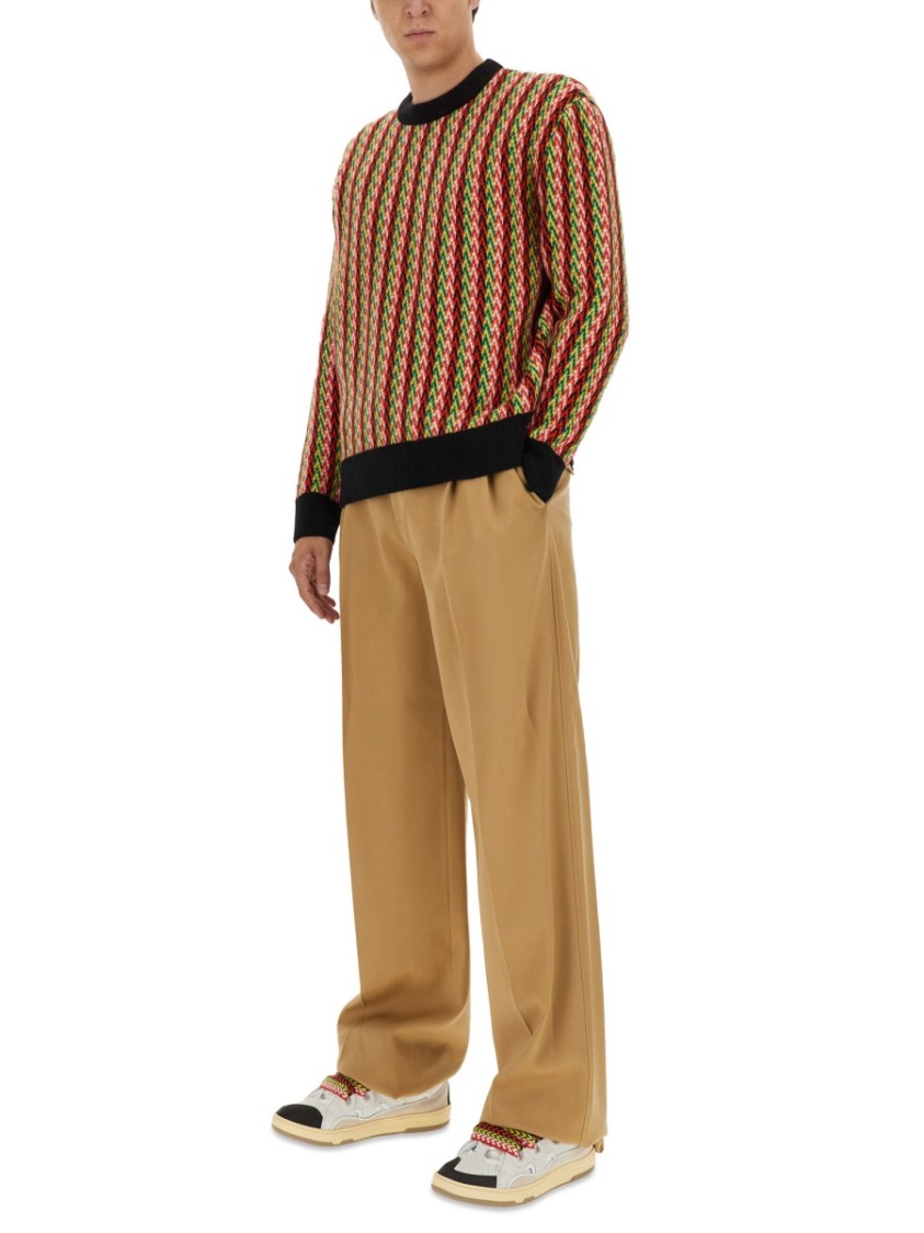 Shop Lanvin Zigzag Pattern Merino Wool Sweater In Multicolor