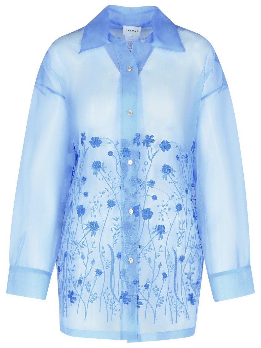 P.a.r.o.s.h Fiori Light Blue Silk Shirt In Blue