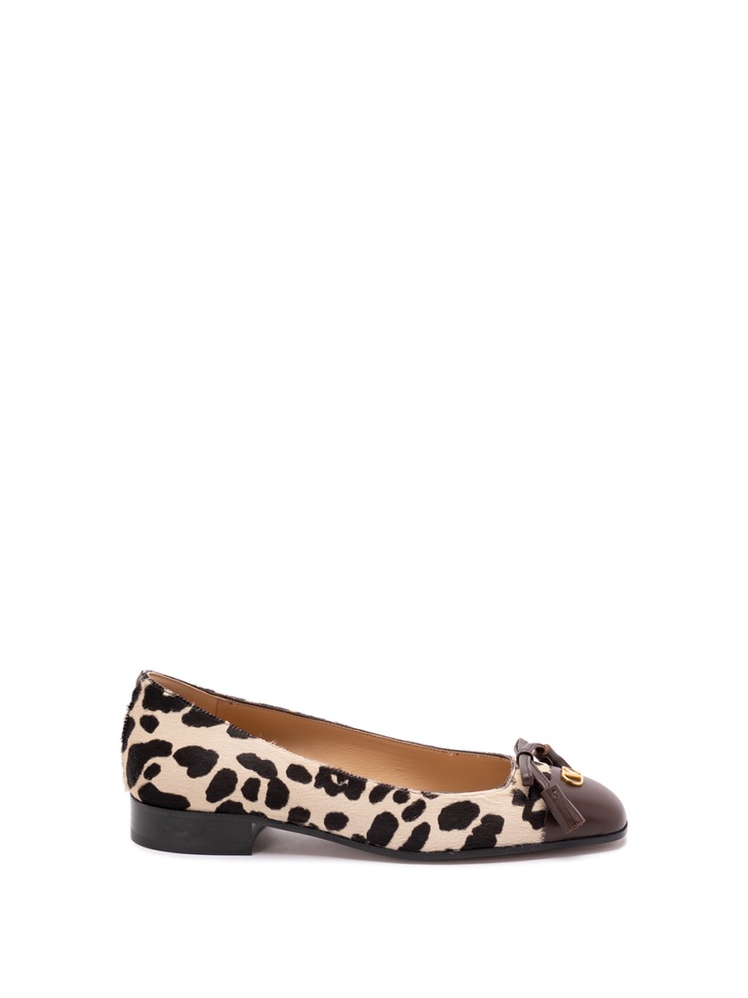 Valentino Ballerina Leather-trimmed Leopard-print Calf Hair Flats In Black