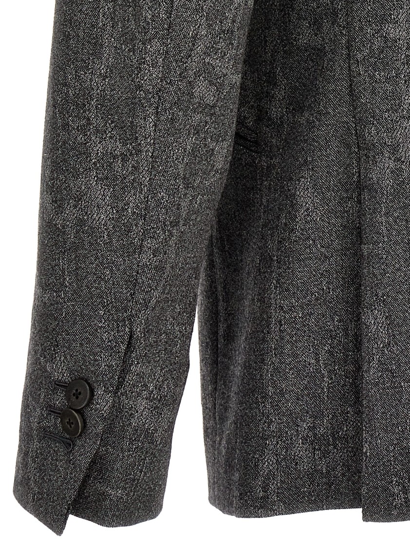 Maurizio Miri Double-breasted Wool Blazer With Textured Finish In Gray