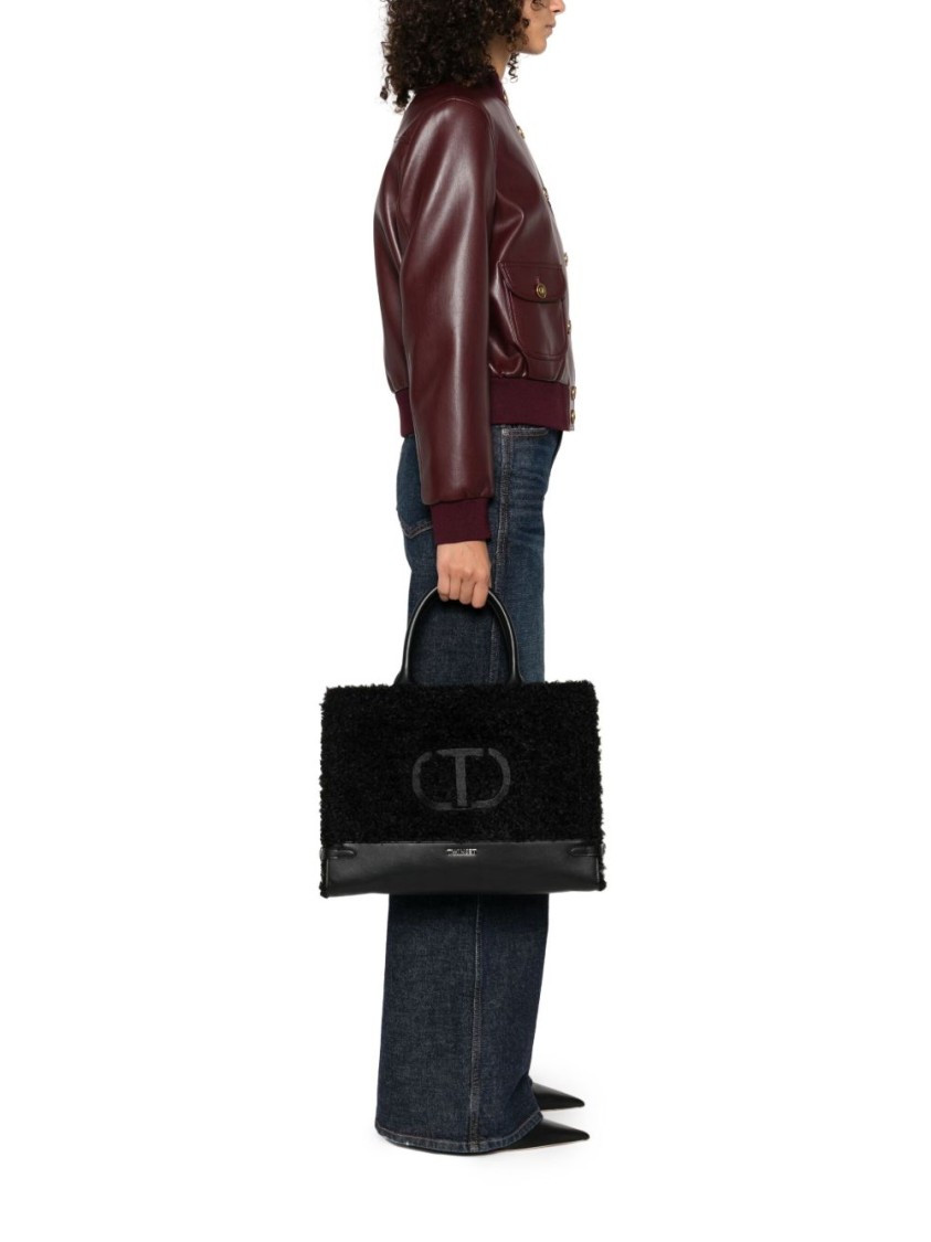 Twinset Twin-set Textured Black Handbag In Black