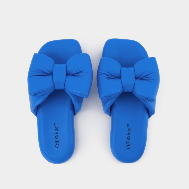 サンダル・ミュール Bow Padded Slides - Off White - Blue - Leather Off-White Bow Padded Slides - Blue - Leather | THE LIST