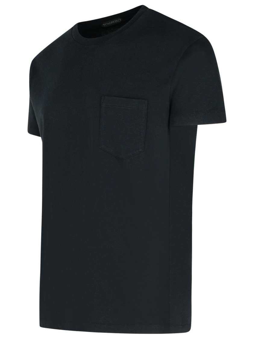Tom Ford Black Basic Crewneck T-shirt With Tonal Stitching In Cotton Blend Man
