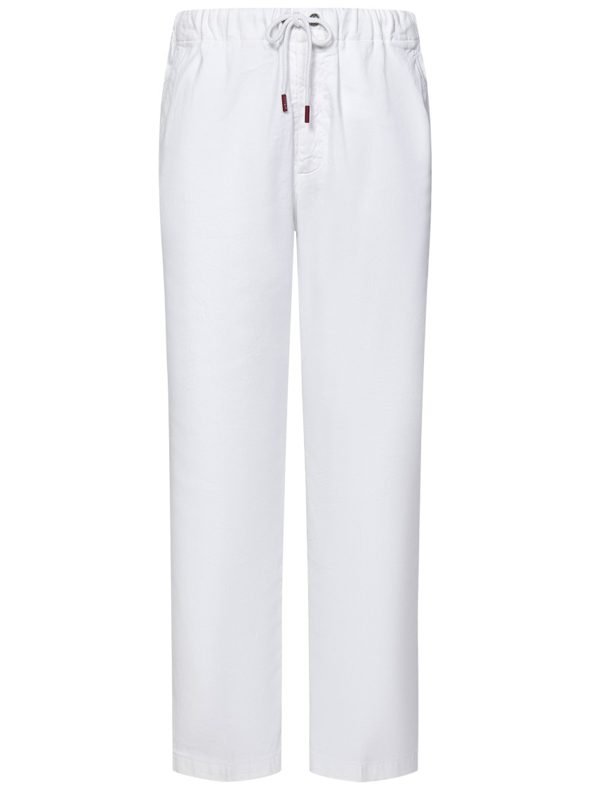 KITON KITON STRAIGHT WHITE TROUSERS WITH DRAWSTRING WAIST 