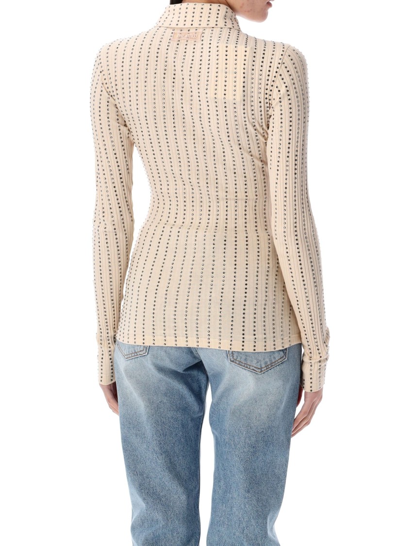Shop Attico The Rinhestones Polo Shirt In Neutrals