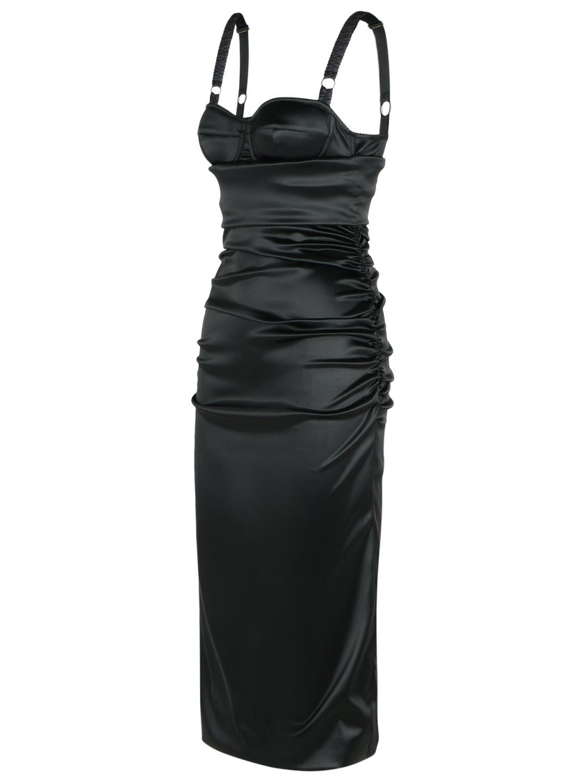 Dolce & Gabbana Corset-inspired Black Acetate Evening Dress With Draped Front In Black