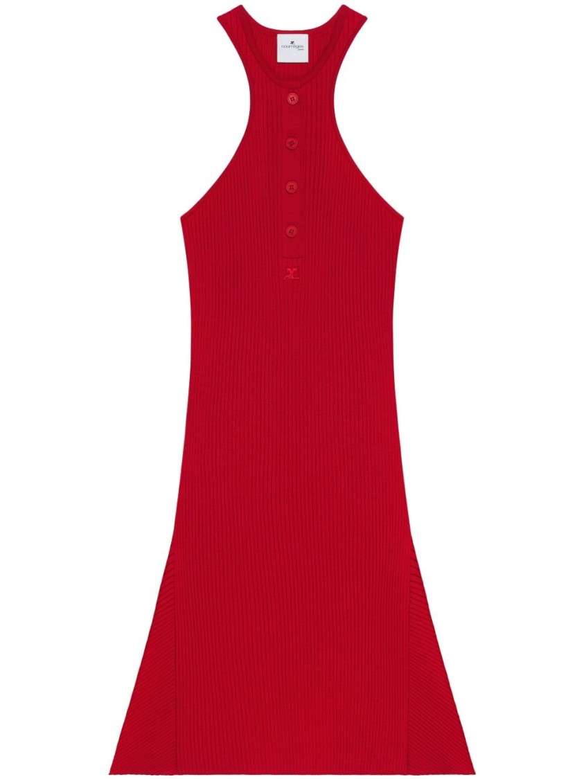 Shop Courrèges Red Scuba Dress With Racerback And Flared Silhouette