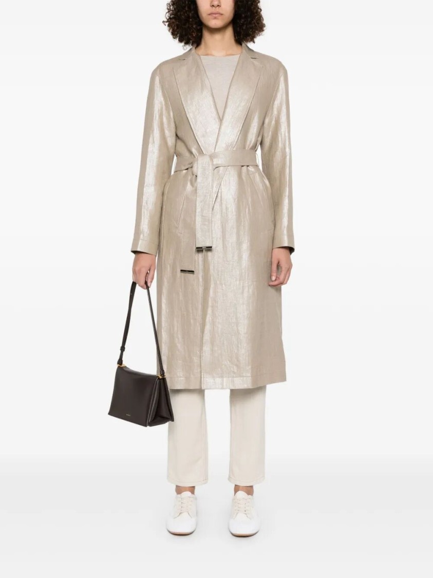 Herno Long Linen Coat With Belted Waist