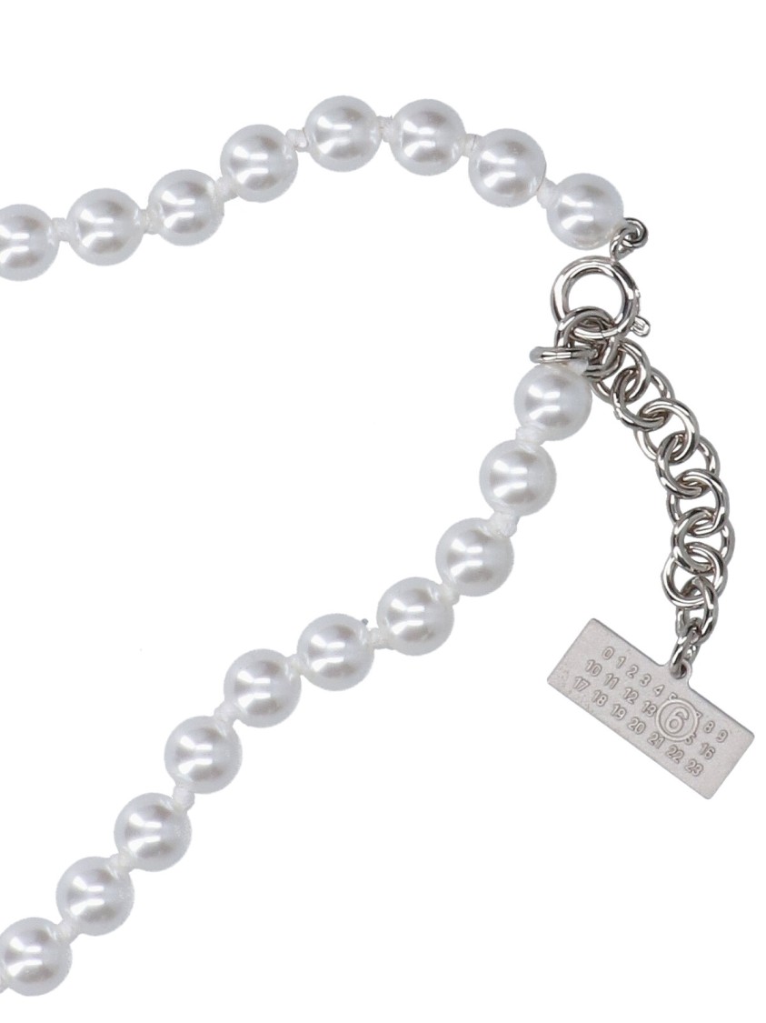 Shop Mm6 Maison Margiela Mm6 By Maison Margiela Pearl And Silver Rhinestone Necklace With Embossed Logo