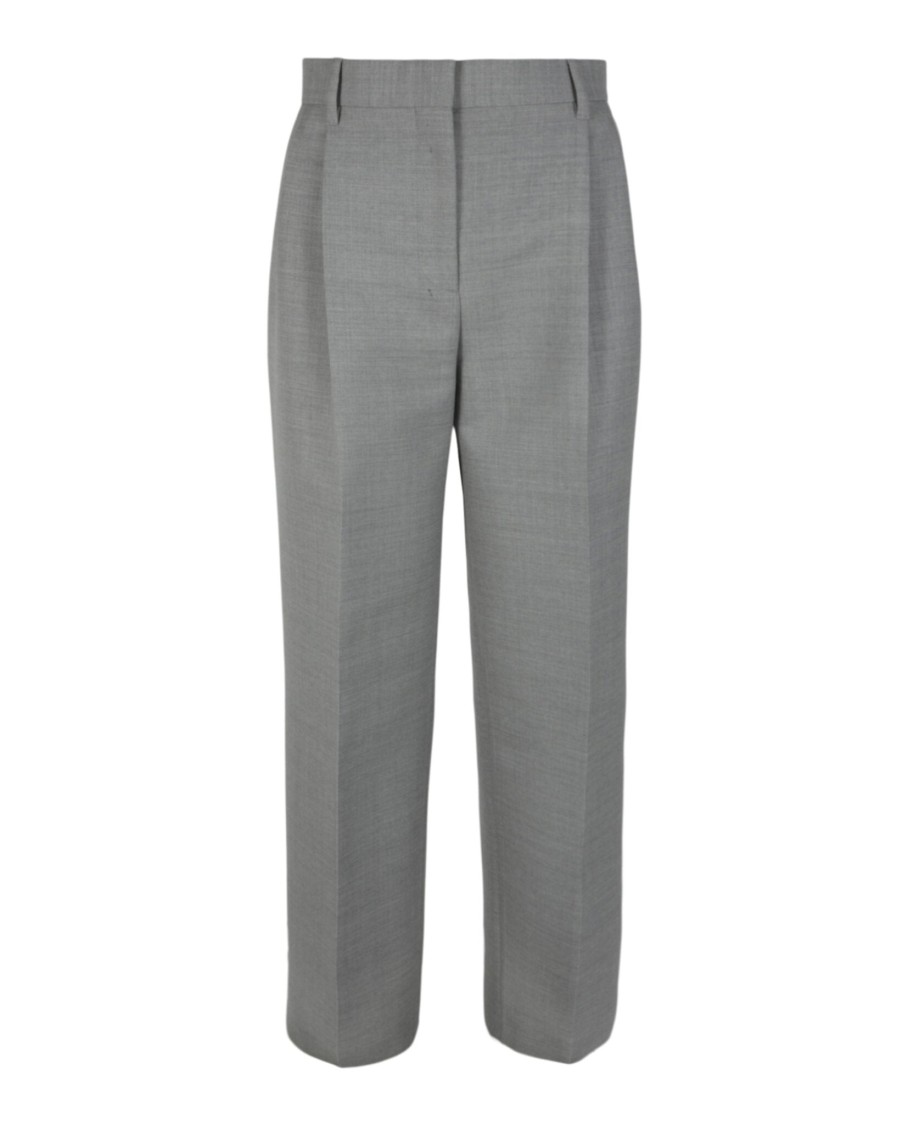 Burberry Gaelle Wide-leg Trousers Woman Pants Grey Size 10 Wool In Gray