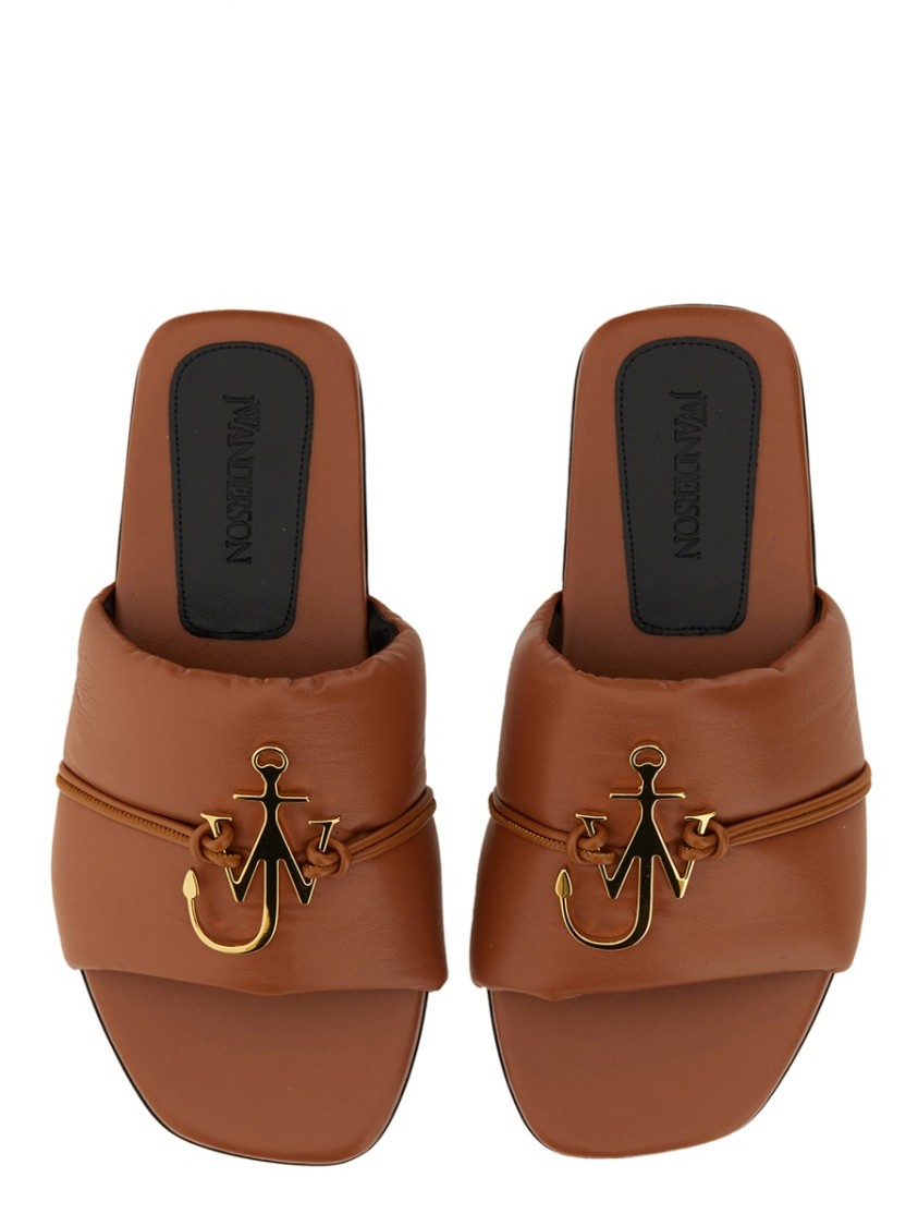 Jw Anderson Embellished Open Toe Flat Sole Mules In Brown