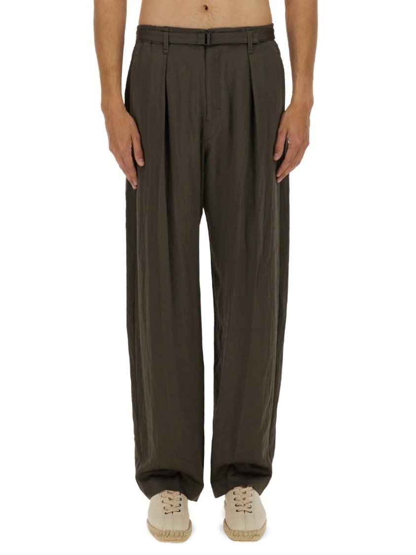 Lemaire Pleated Waistband Trousers With Practical Pockets In Brown